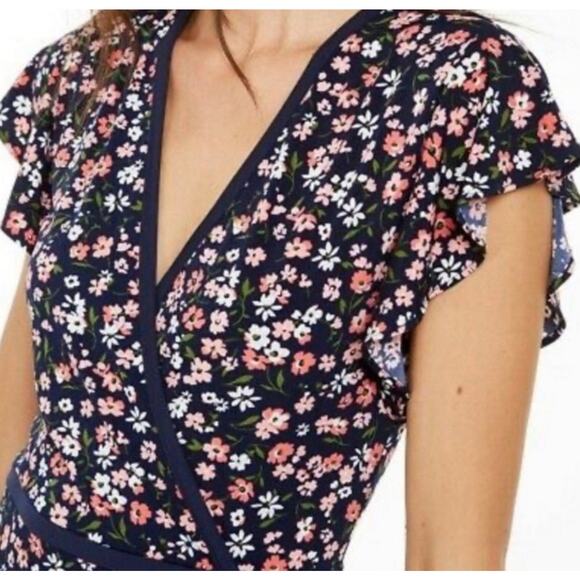 MICHAEL KORS Women's Size XL Floral Cap Sleeve Short Faux Wrap Dress - Picture 3 of 9